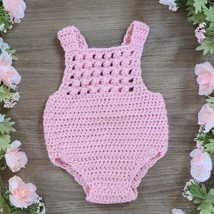 New handmade pink baby overalls, 6-9 month old, baby shower gift,